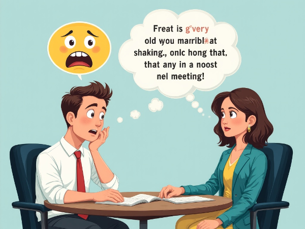 A man feeling overlooked in a corporate meeting, with visual metaphors of anxiety and support.