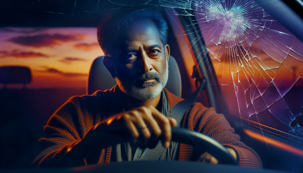 A man in a car at dusk, symbolizing trauma and the first step toward healing.