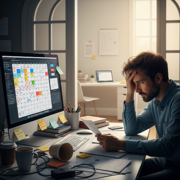 An image contrasting workplace stress with the potential for calm and control.