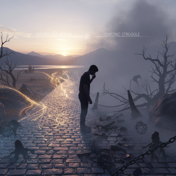 A symbolic image showing the divergence between focused momentum and scattered struggle in psychological motivation