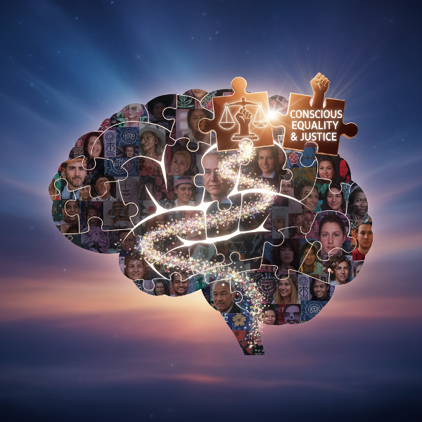 An image showing diverse individuals connected by puzzle pieces forming a brain, symbolizing how social attitudes are shaped by culture and experience.