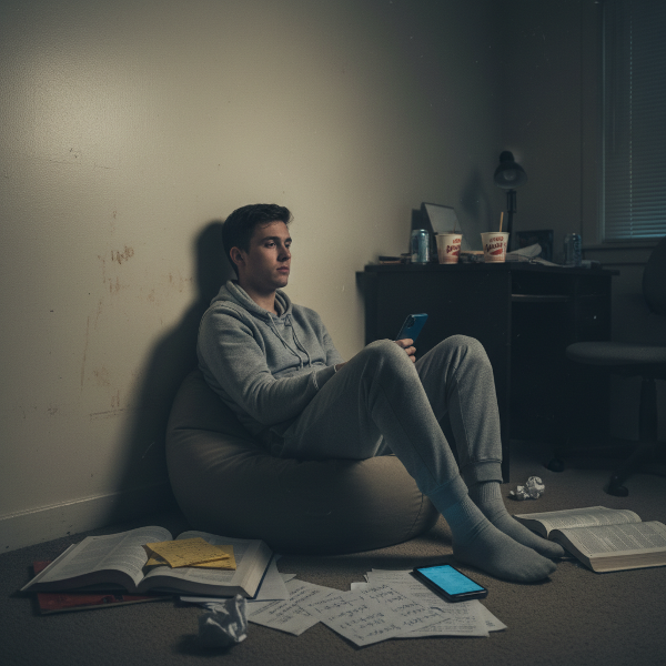 A 20-year-old student experiencing emptiness and disconnection in his daily life.