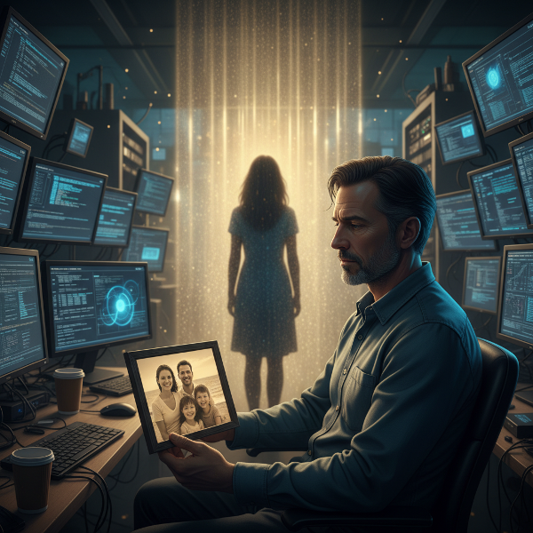 Un imprenditore sopraffatto dal lavoro si sente isolato nella sua casa-ufficio, separato emotivamente dalla moglie nonostante la vicinanza fisica.