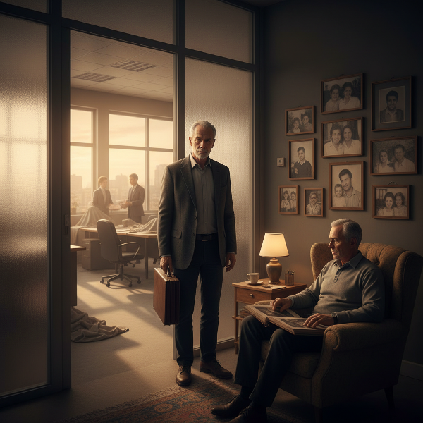 Un'illustrazione che mostra l'isolamento professionale e la solitudine personale descritti, con simboli di barriere e distanza.