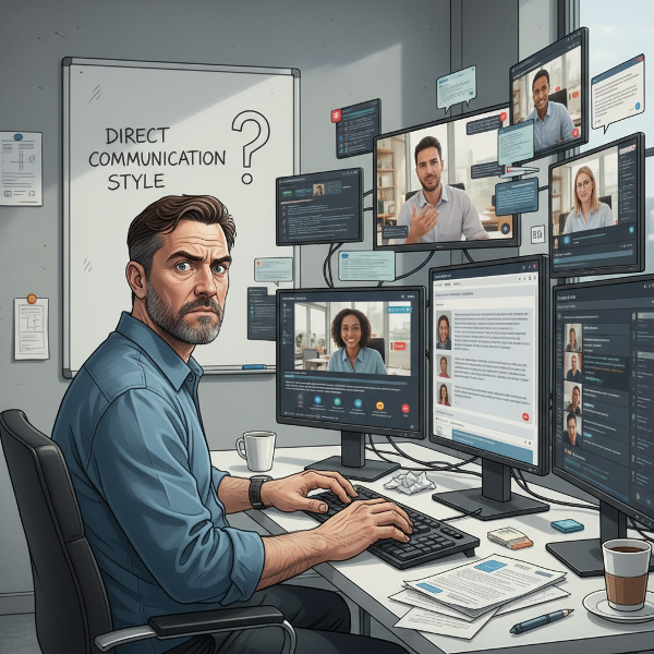 Un professionista esperto si confronta con le sfide della comunicazione digitale in un ambiente lavorativo in trasformazione.