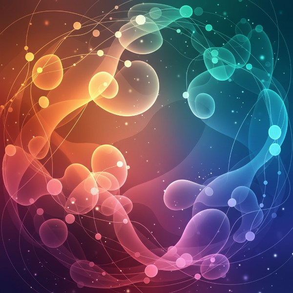 Un'immagine astratta che rappresenta l'equilibrio tra connessione e autonomia, con linee che si intrecciano e si distanziano in un gioco di colori emotivi.