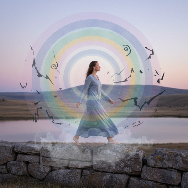 Illustrazione simbolica di una persona che supera un ostacolo con serenità, rappresentando la forza interiore e il recupero emotivo.