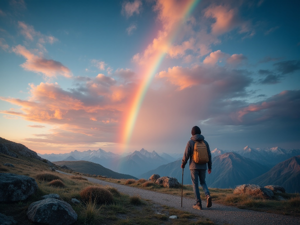 Un'illustrazione simbolica che rappresenta il viaggio della resilienza emotiva, con una figura che supera ostacoli verso la luce e la speranza.