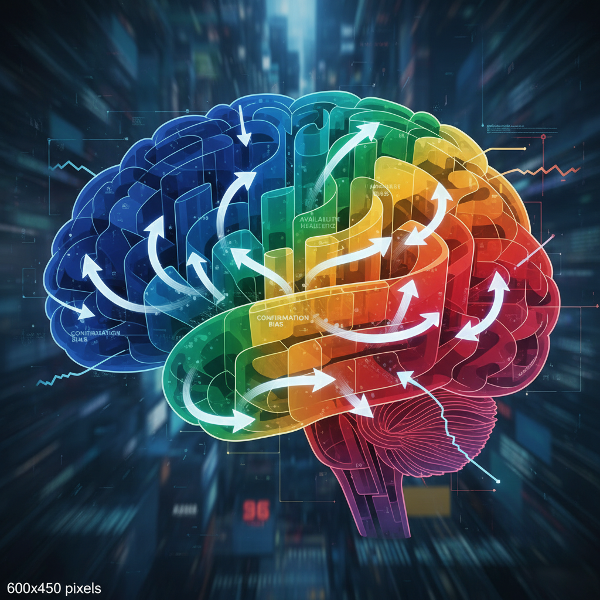 Illustrazione concettuale di una mente che filtra e distorce le informazioni attraverso vari strati di pregiudizi cognitivi e schemi mentali.