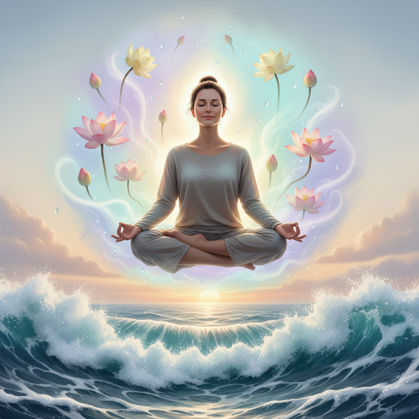 Un'illustrazione che rappresenta l'equilibrio interiore e la resilienza emotiva attraverso simboli di calma e sfida.