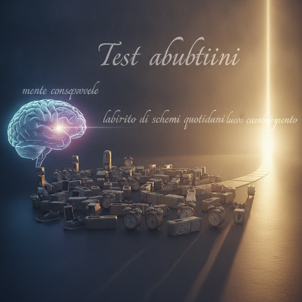 Immagine simbolica di un labirinto che rappresenta gli schemi mentali, con una luce che indica la via della consapevolezza.
