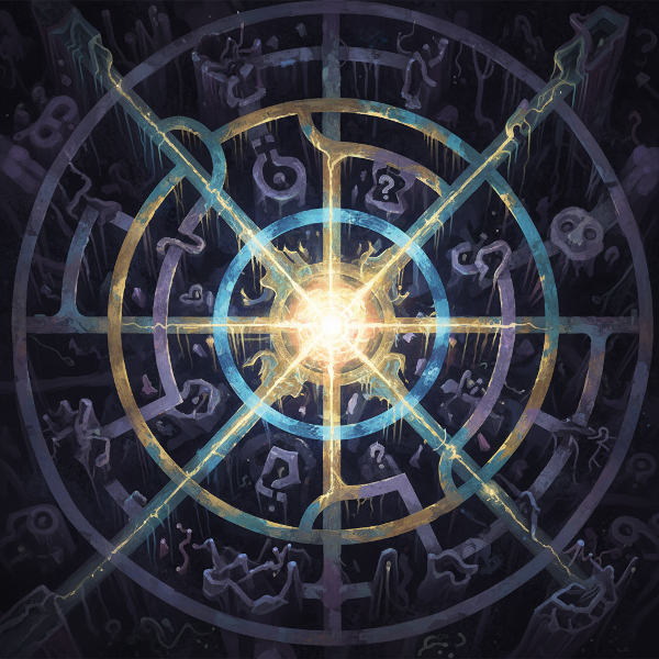 Un'illustrazione concettuale di un labirinto mentale, dove percorsi luminosi e ombre simboleggiano i processi cognitivi, le scorciatoie mentali e i dilemmi della riflessione.