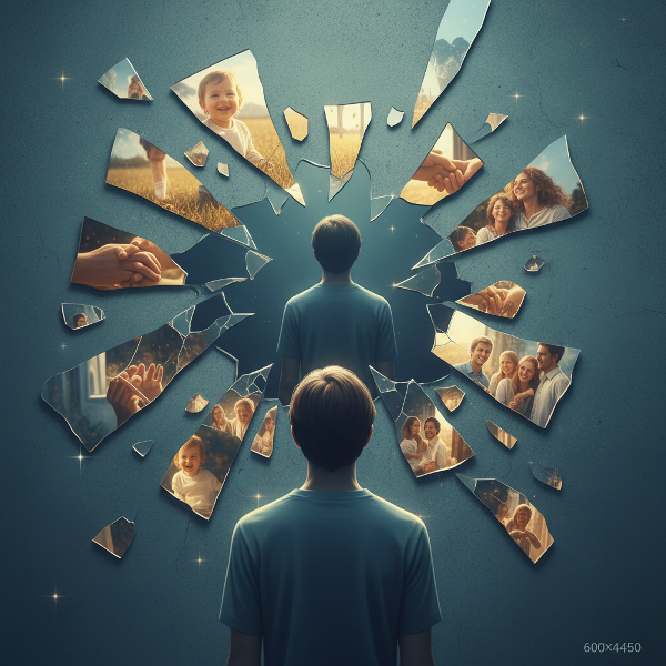 Un'illustrazione simbolica che rappresenta l'introspezione sulle dinamiche familiari passate e la loro influenza sulle relazioni presenti.