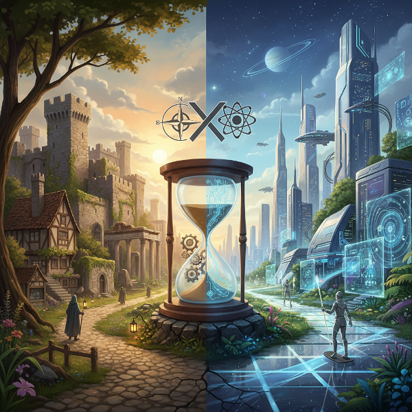 Un'illustrazione concettuale che mostra un bivio tra un percorso tradizionale e uno innovativo, simbolo della scelta tra conservazione e cambiamento sociale.