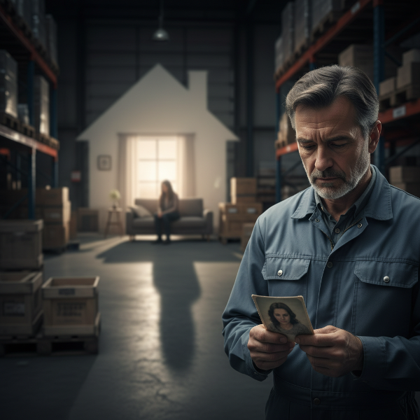 Un manager stressato in un magazzino industriale, diviso tra il lavoro tossico e il ricordo della vita domestica felice ormai in frantumi.