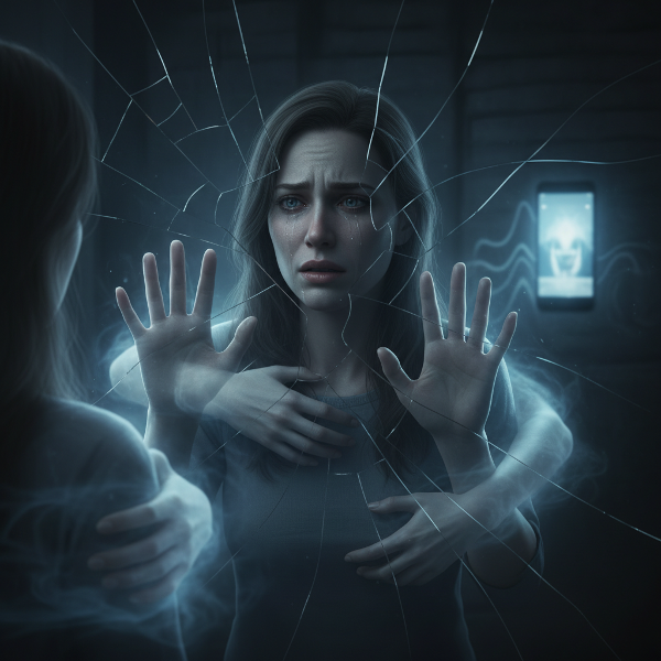 Un'illustrazione che rappresenta il conflitto interiore tra il legame affettivo e la sofferenza per un tradimento, con simboli di rabbia e controllo.