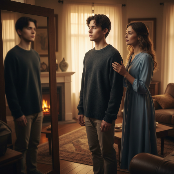 Un'illustrazione che rappresenta la dissociazione e la difficoltà di vivere il momento presente durante l'intimità, con un senso di distanza tra sé e il proprio corpo.