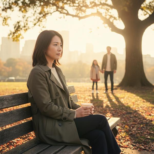 36歳の女性が、将来の家族計画について思い悩み、静かに自分自身と向き合っている様子を描いたイメージです。