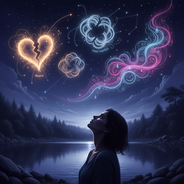 内なる感情や価値観を星座のメタファーで探る、内省的なオンラインテストのイメージ画像。星空と象徴的な星座が描かれています。