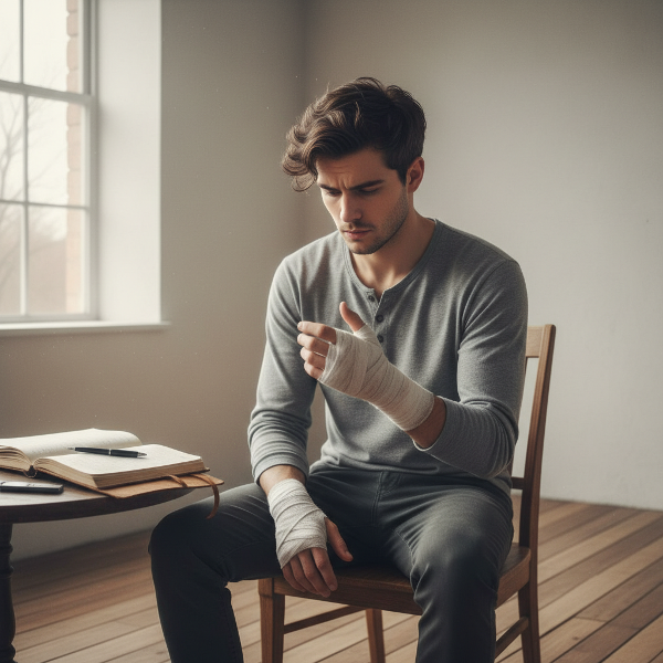 怒りと向き合い、内省する青年の姿を描いた画像です。