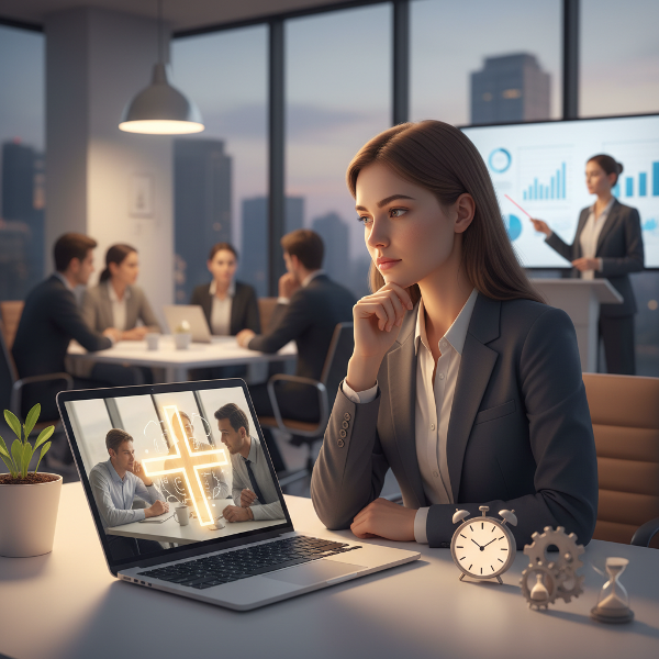 내향적인 직장인이 프로젝트 리더 역할에 대한 고민을 상징적으로 표현한 이미지입니다.