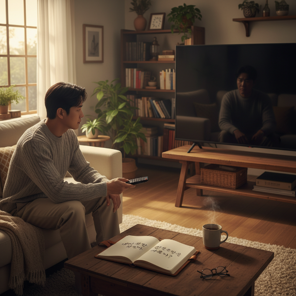 의미 있는 삶을 찾기 위해 익숙한 습관의 순간을 멈추고 성찰하는 남성의 모습을 담은 이미지입니다.