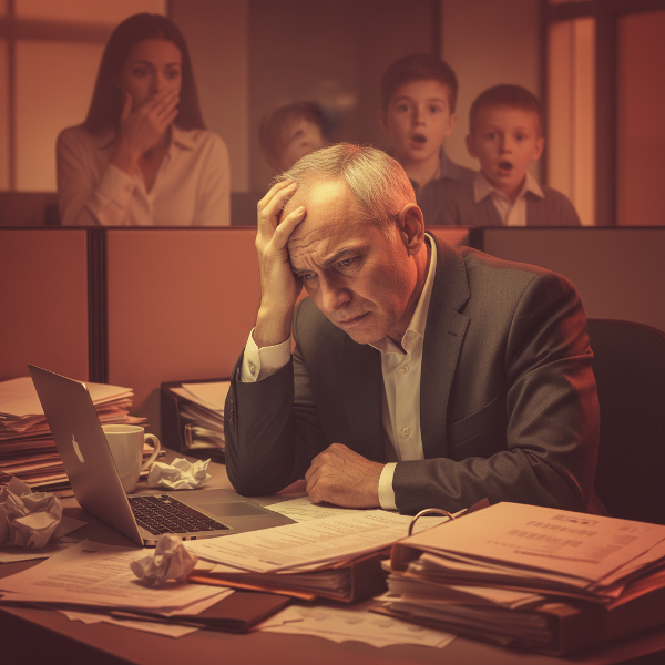 스트레스와 감정 조절의 어려움을 겪는 중년 남성 회사원의 모습을 담은 이미지입니다.