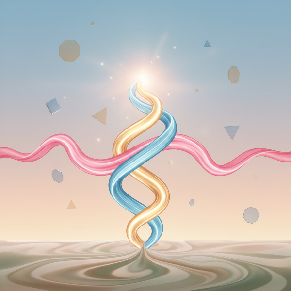 정서적 활력, 심리적 지구력, 관계적 발열이라는 세 가지 빛의 흐름이 교차하며 내적 에너지를 형성하는 평화롭고 영감을 주는 이미지입니다.