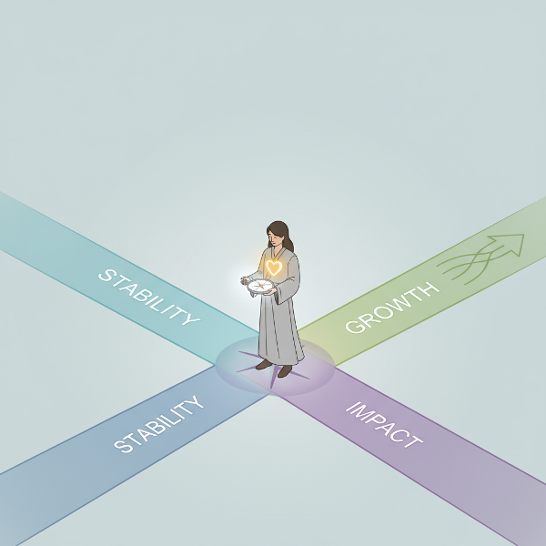 내면의 가치가 삶의 길을 비추는, 평화롭고 미니멀한 일러스트레이션