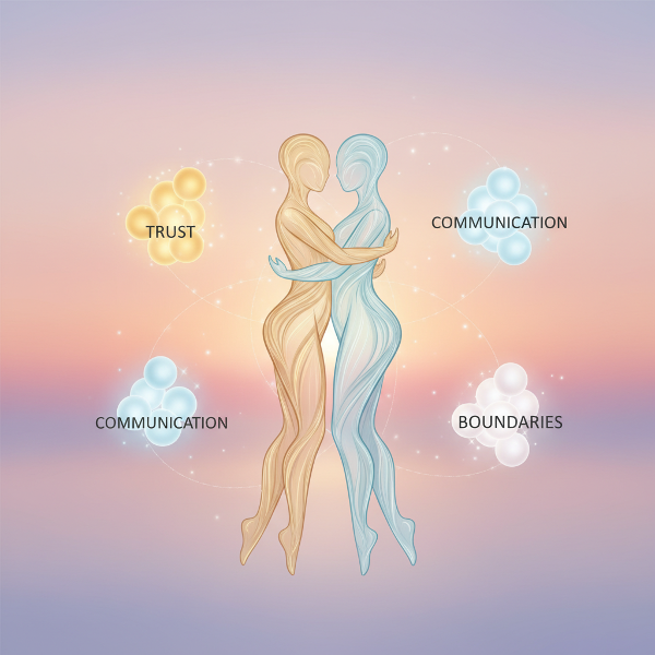 안정적이고 조화로운 관계를 상징하는, 따뜻하고 평화로운 분위기의 추상적 이미지입니다.