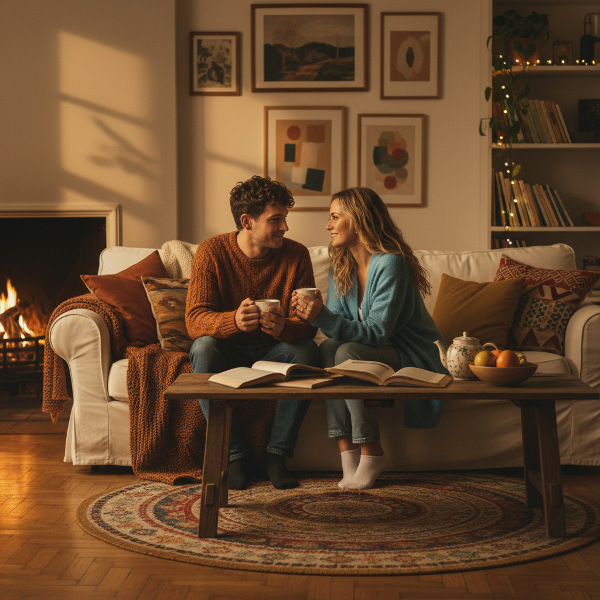 서로를 존중하며 솔직한 대화를 나누는 커플의 모습을 따뜻한 분위기로 표현한 이미지입니다.