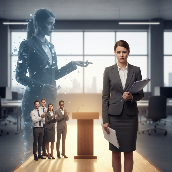 과거의 배신으로 인한 두려움을 극복하고, 직장에서 신뢰와 자신감을 되찾아가는 젊은 여성을 상징적으로 표현한 이미지입니다.