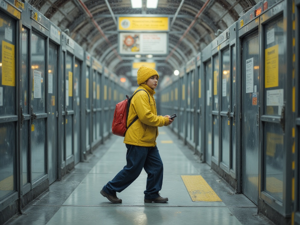 Illustratie van een persoon die gesplitst is in een automatische en een bewuste versie, die dezelfde dagelijkse handelingen uitvoeren, om het verschil tussen gewoontegedrag en intentioneel leven te symboliseren.