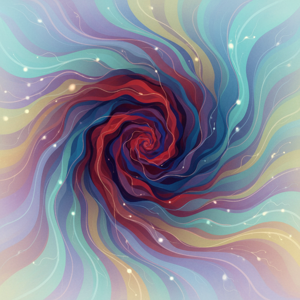 Abstracte visualisatie van de verbinding tussen innerlijke emoties en fysieke gewaarwordingen in het lichaam.