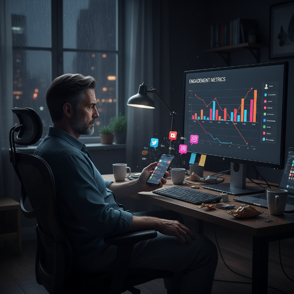 En mann føler seg ensom og utbrent av det konstante digitale presset fra å drive en online psykologvirksomhet hjemmefra.