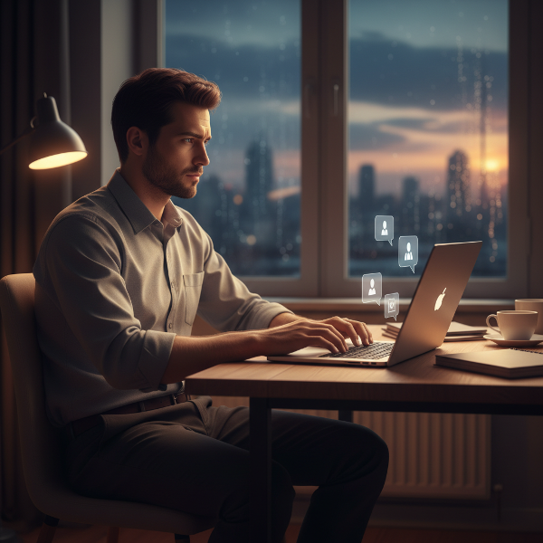 En ung mann føler seg ensom etter en dag med online rådgivning, selv om han hjelper andre.