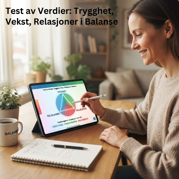 En abstrakt illustrasjon med tre sirkler som symboliserer trygghet, vekst og relasjoner, med farger og figurer som viser harmoni.