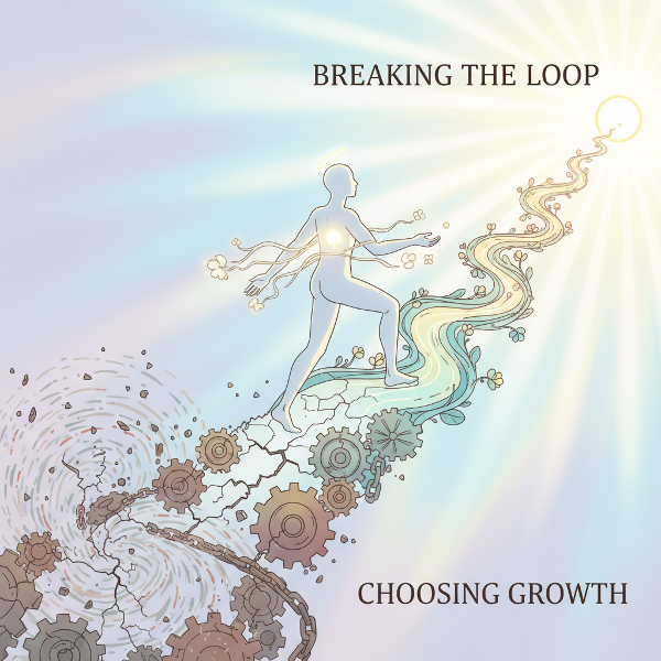 Et bilde som viser en person som bevisst bryter med skadelige automatiserte vaner og velger en ny, lysere sti.