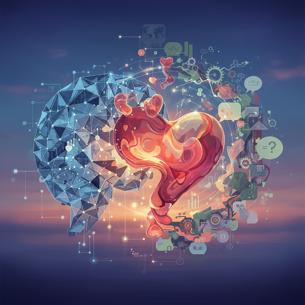 Et abstrakt bilde som viser tre beslutningsbaner som representerer hode, hjerte og kontekst i en kompleks situasjon.