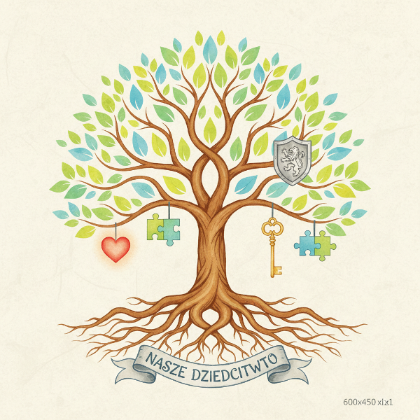 Ilustracja przedstawia symboliczne drzewo z korzeniami i gałęziami, na których zawieszone są ikony wartości takich jak lojalność, bliskość i autonomia.