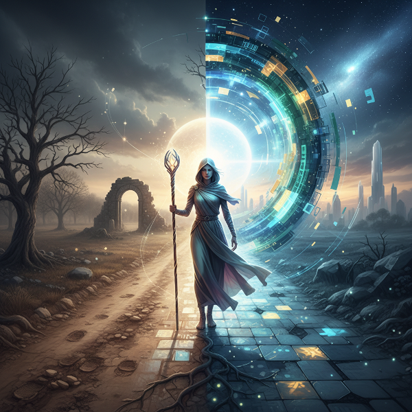 Obraz przedstawiający symboliczne rozdroże dróg, ilustrujące wybory i adaptację do zmian w życiu.