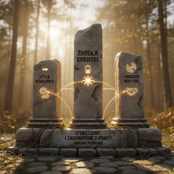 Ilustracja przedstawiająca trzy filary zasobów zawodowych jako fundamenty wspierające osobę w środowisku pracy.