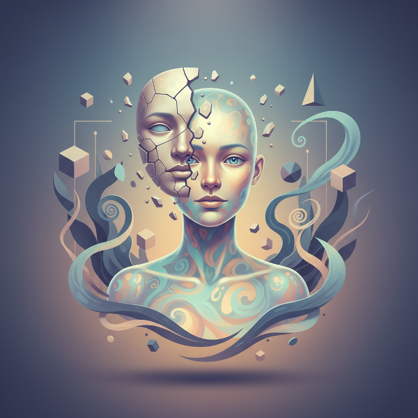 Obraz symbolizujący odkrywanie autentycznego 'ja' ukrytego za maską oczekiwań.