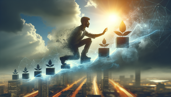 Imagem simbólica de uma pessoa enfrentando e superando obstáculos, representando a transformação de desafios em crescimento pessoal.