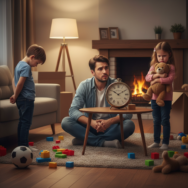 O familie tânără în mijlocul unei tranziții dificile. Tatăl încearcă să fie prezent pentru cei doi copii, care reacționează diferit la absența mamei ocupate: băiatul se retrage, fetița este agitată.