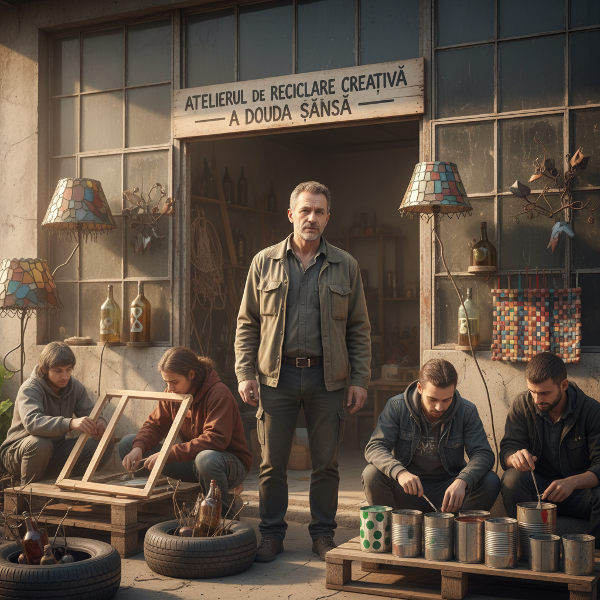 Un fost inginer, acum antreprenor social, reflectând asupra tranziției sale într-un atelier de reciclare creativă, în timp ce lucrează cu oameni din medii defavorizate pentru a crea obiecte de decor.