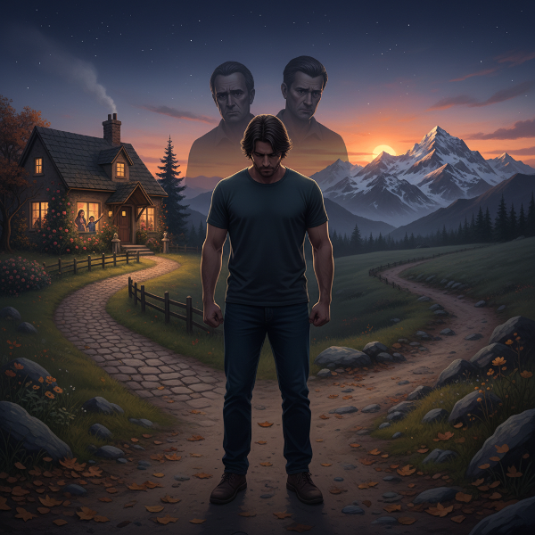 Un bărbat la răscruce de drumuri, între așteptările familiei și propriul drum, cu siluetele tensionate ale fraților în fundal.