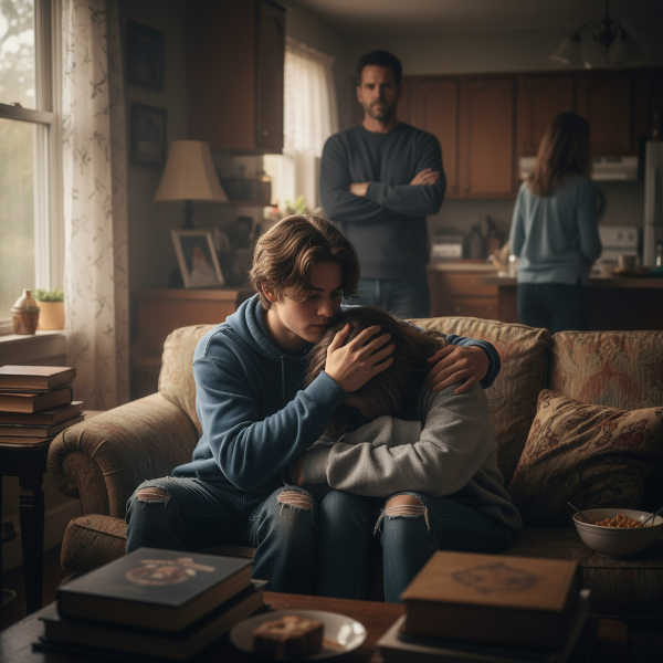 Un frate mai mare oferă sprijin și înțelegere fratelui său adolescent într-un mediu familial tensionat.