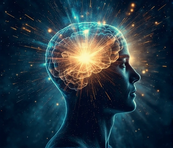 O imagine simbolică ce ilustrează cele trei orientări mentale – analitică, exploratorie și relațională – printr-un creier uman radiant, cu căi luminoase intersectate, sugerând atenție, creativitate și luarea deciziilor.