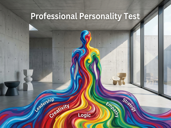 O imagine abstractă și artistică a unei palete de culori care se contopesc, formând o siluetă umană, reprezentând diversele nuanțe ale personalității profesionale.